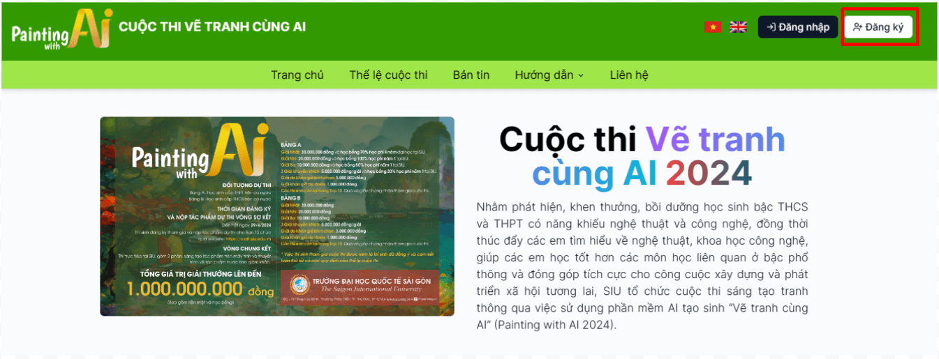 Để đăng ký tài khoản tham gia cuộc thi Vẽ tranh cùng AI ta cần thực hiện theo các bước sau: